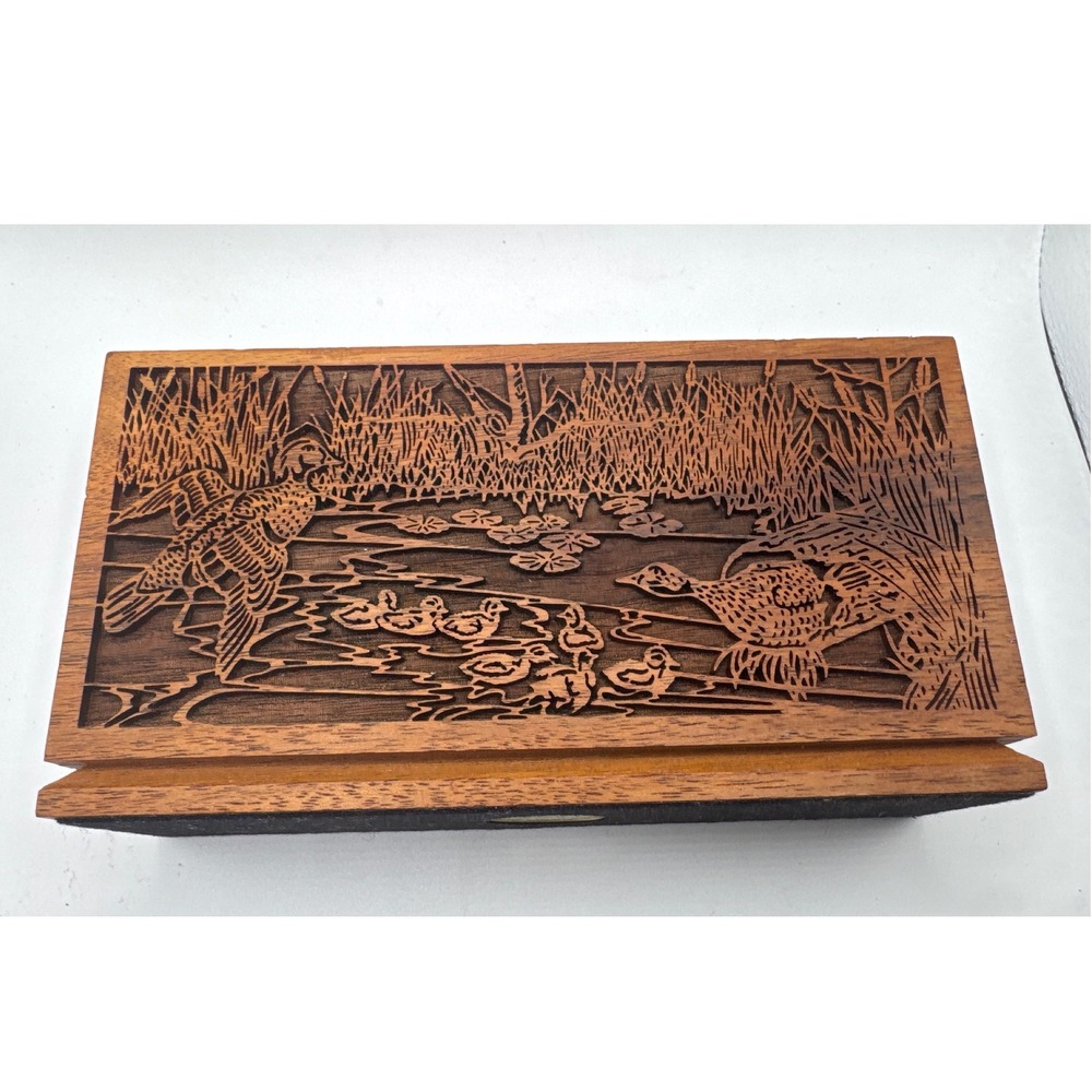 Vintage Lasercraft Solid Walnut Duck Marsh Laser Engraved Letter Holder Desk